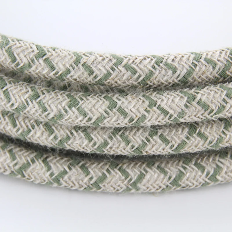 Diamond cotton fabric cable, thyme green and natural linen - 3 m