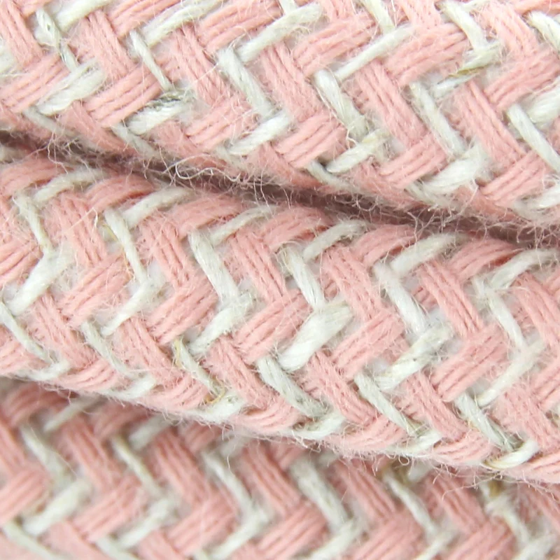 Zigzag cotton fabric cable, antique rose and natural linen - 3 m