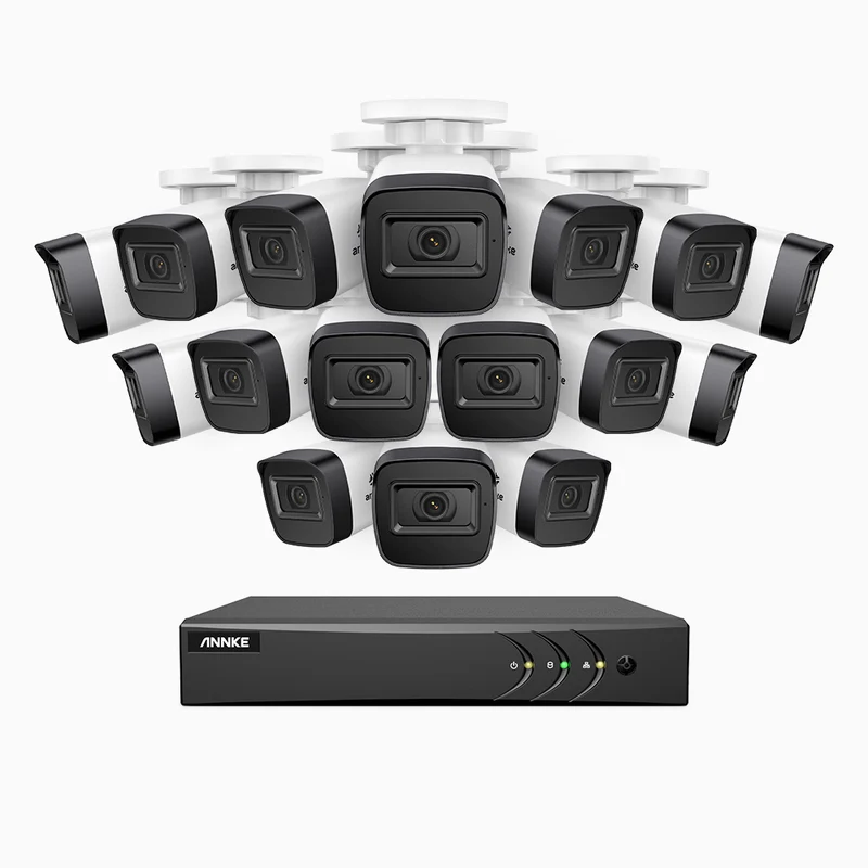 EL200 - Kit de surveillance filaire 1080p à 16 canaux avec 16 caméras, DVR intelligent avec détection humaine et véhicule, vision nocturne infrarouge de 66 pieds, signal de sortie 4-en-1, IP67