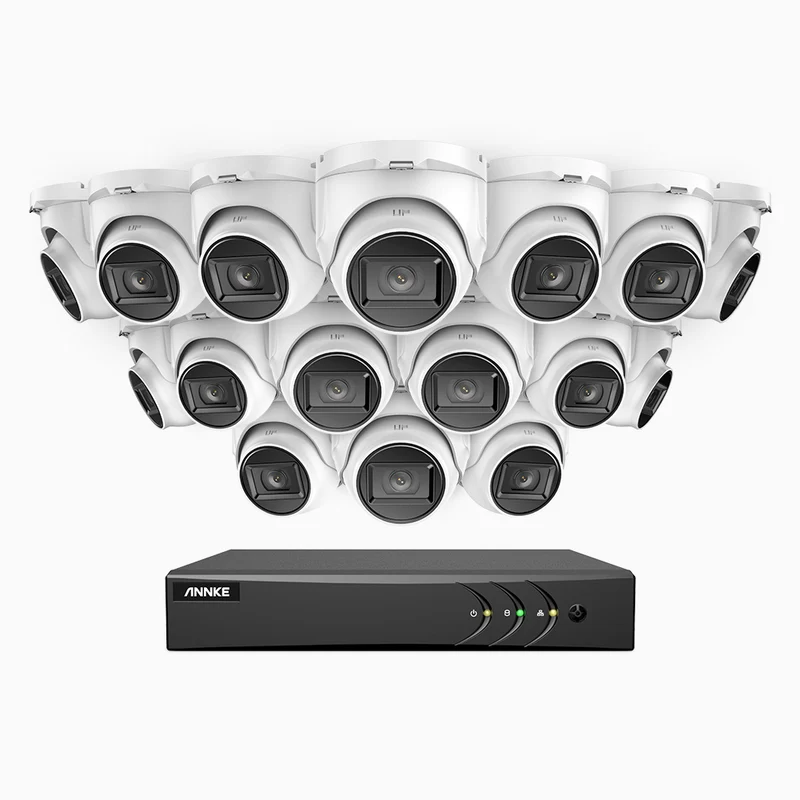 EL200 - Kit de surveillance filaire 1080p à 16 canaux avec 16 caméras, DVR intelligent avec détection humaine et véhicule, vision nocturne infrarouge de 66 pieds, signal de sortie 4-en-1, IP67