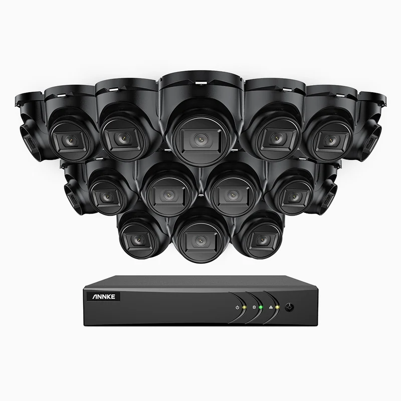 EL200 - Kit de surveillance filaire 1080p à 16 canaux avec 16 caméras, DVR intelligent avec détection humaine et véhicule, vision nocturne infrarouge de 66 pieds, signal de sortie 4-en-1, IP67