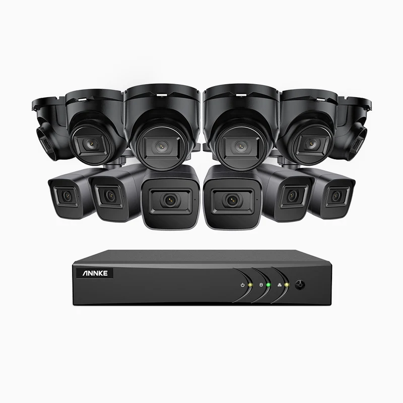 EL200 - Kit de surveillance filaire 1080p à 16 canaux avec 6 caméras bullet et 6 caméra tourelle, DVR intelligent avec détection humaine et véhicule, vision nocturne infrarouge de 66 pieds, signal de sortie 4-en-1, IP67