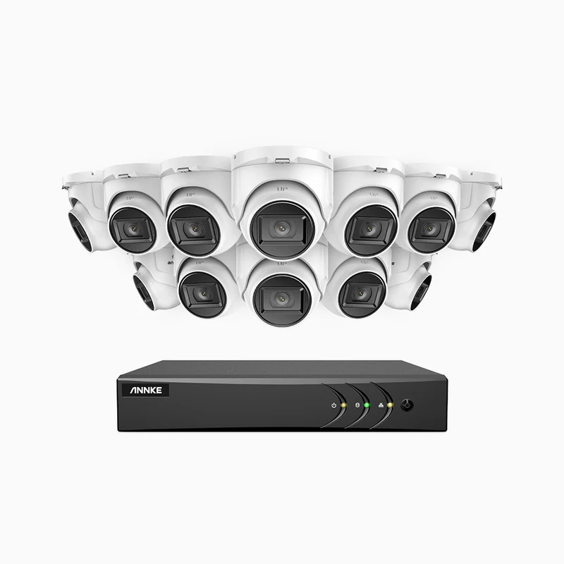 EL200 - Kit de surveillance filaire 1080p à 16 canaux avec 12 caméras, DVR intelligent avec détection humaine et véhicule, vision nocturne infrarouge de 66 pieds, signal de sortie 4-en-1, IP67