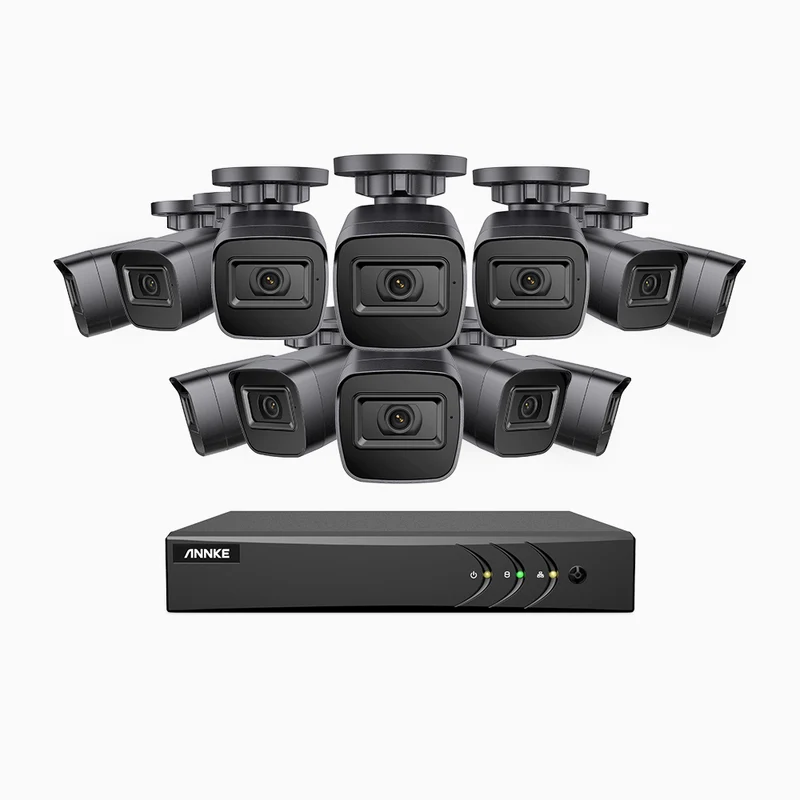 EL200 - Kit de surveillance filaire 1080p à 16 canaux avec 12 caméras, DVR intelligent avec détection humaine et véhicule, vision nocturne infrarouge de 66 pieds, signal de sortie 4-en-1, IP67