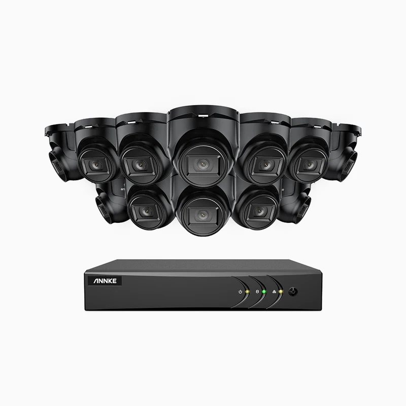 EL200 - Kit de surveillance filaire 1080p à 16 canaux avec 12 caméras, DVR intelligent avec détection humaine et véhicule, vision nocturne infrarouge de 66 pieds, signal de sortie 4-en-1, IP67