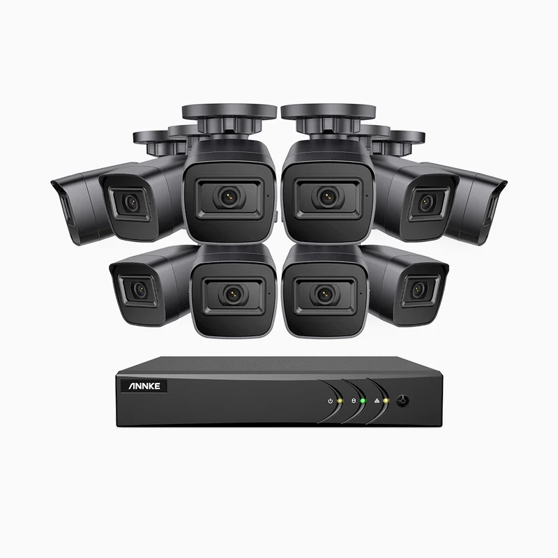 EL200 - Kit de surveillance filaire 1080p à 16 canaux avec 10 caméras, DVR intelligent avec détection humaine et véhicule, vision nocturne infrarouge de 66 pieds, signal de sortie 4-en-1, IP67