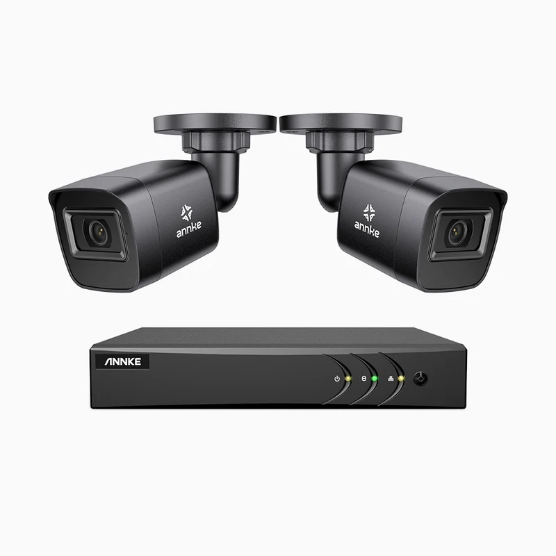 EL200 - Kit de surveillance filaire 1080p à 4 canaux avec 2 caméras, DVR intelligent avec détection humaine et véhicule, vision nocturne infrarouge de 66 pieds, signal de sortie 4-en-1, IP67