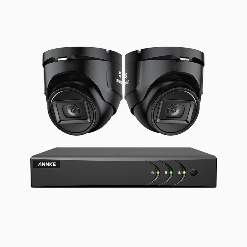 EL200 - Kit de surveillance filaire 1080p à 4 canaux avec 2 caméras, DVR intelligent avec détection humaine et véhicule, vision nocturne infrarouge de 66 pieds, signal de sortie 4-en-1, IP67