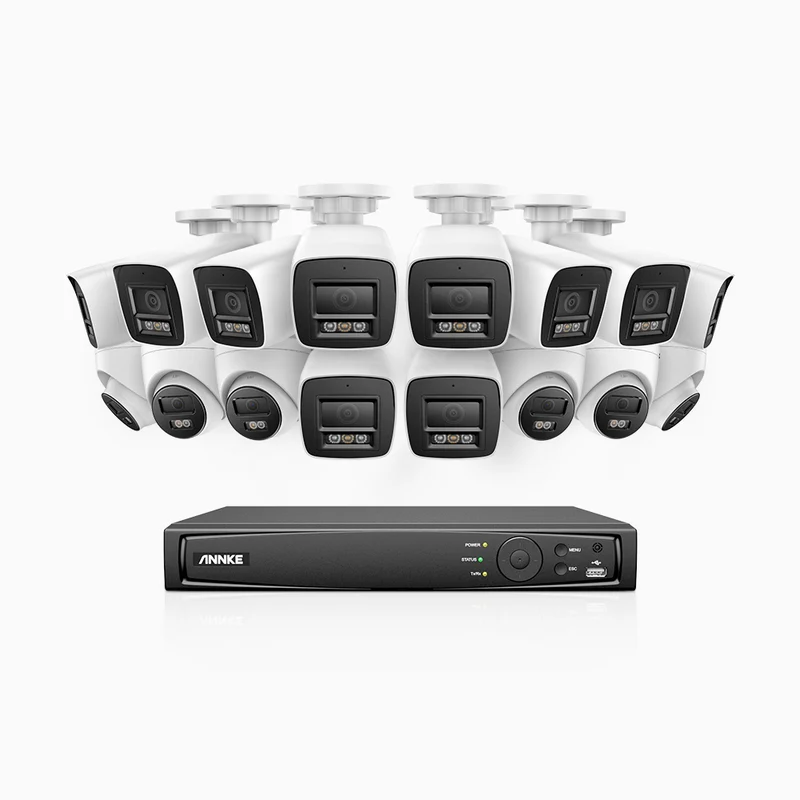 H800 - Kit de surveillance PoE 4K à 16 canaux avec 10 caméras bullet et 6 caméras tourelle, vision nocturne en couleur et infrarouge, Détection de personnes et de véhicules, Microphone intégré, Champ de vision de 96°, RTSP et ONVIF pris en charge