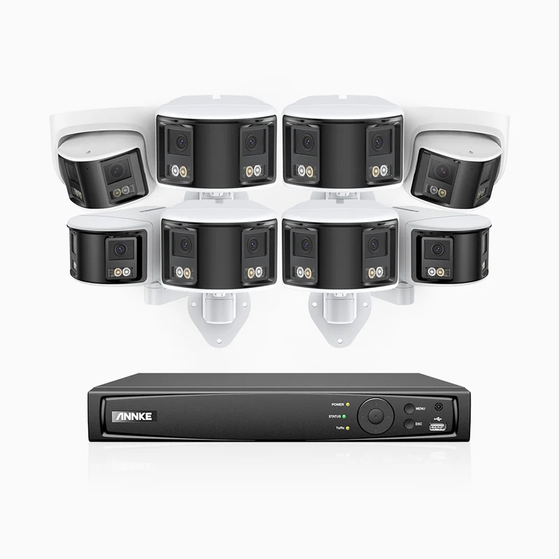 FDH600 - Kit de surveillance PoE 6MP à 16 canaux avec 6 caméras bullet et 2 caméras tourelle, double objectif, ultra grand angle 180°, super ouverture f/1.2, micro intégré, Détection Intelligente de Mouvement