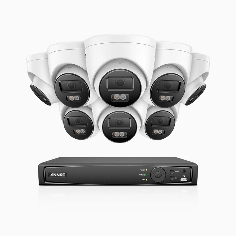 H800 - Kit de surveillance PoE 4K à 16 canaux avec 8 caméras, vision nocturne en couleur et infrarouge, Détection Personne-Véhicule, Microphone intégré, Champ de vision de 96°, RTSP et ONVIF pris en charge