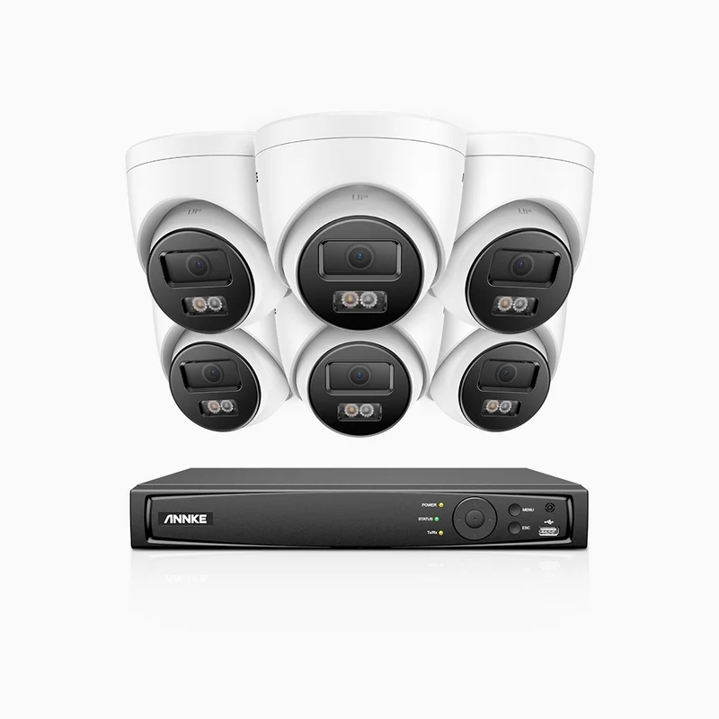 H800 - Kit de surveillance PoE 4K à 16 canaux avec 6 caméras, vision nocturne en couleur et infrarouge, Détection Personne-Véhicule, Microphone intégré, Champ de vision de 96°, RTSP et ONVIF pris en charge