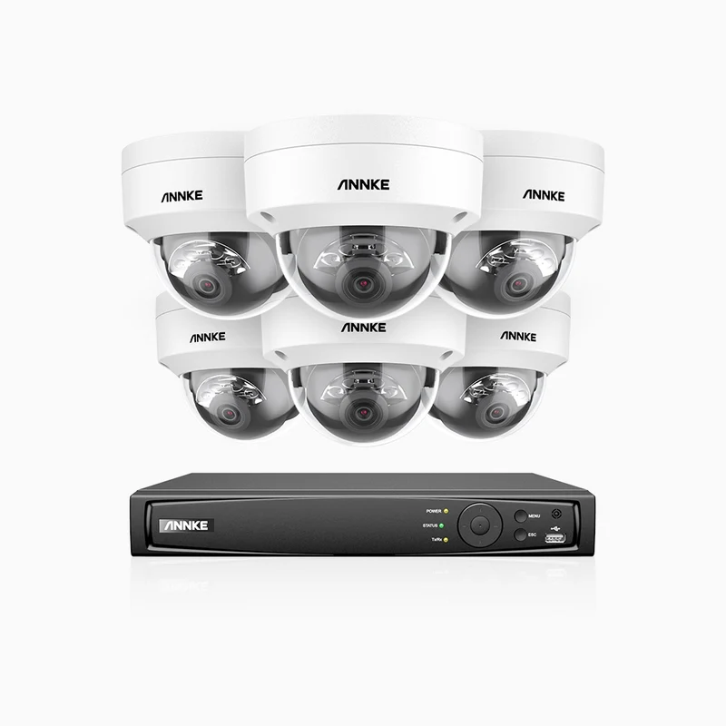 H800 - Kit de surveillance PoE 4K à 16 canaux avec 6 caméras, vision nocturne en couleur et infrarouge, Détection Personne-Véhicule, Microphone intégré, Champ de vision de 96°, RTSP et ONVIF pris en charge