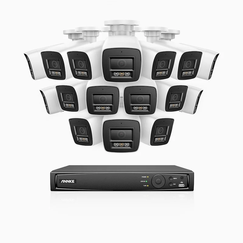 H800 - Kit de surveillance PoE 4K à 16 canaux avec 16 caméras, vision nocturne en couleur et infrarouge, Détection Personne-Véhicule, Microphone intégré, Champ de vision de 96°, RTSP et ONVIF pris en charge