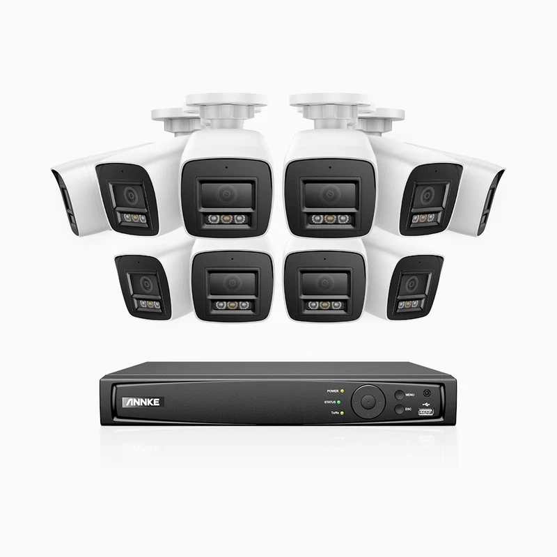 H800 - Kit de surveillance PoE 4K à 16 canaux avec 10 caméras, vision nocturne en couleur et infrarouge, Détection Personne-Véhicule, Microphone intégré, Champ de vision de 96°, RTSP et ONVIF pris en charge