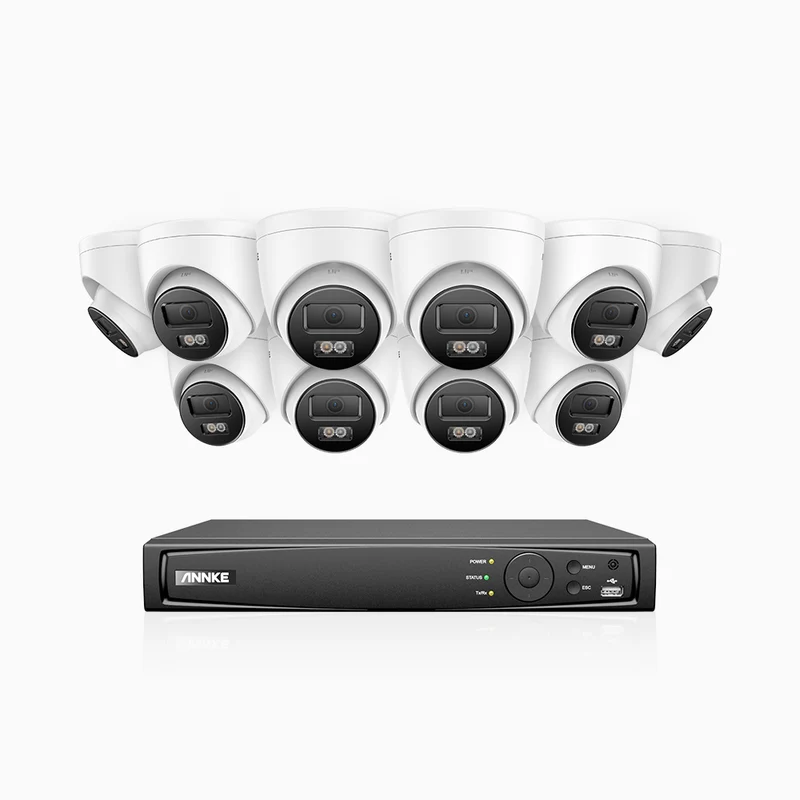 H800 - Kit de surveillance PoE 4K à 16 canaux avec 10 caméras, vision nocturne en couleur et infrarouge, Détection Personne-Véhicule, Microphone intégré, Champ de vision de 96°, RTSP et ONVIF pris en charge