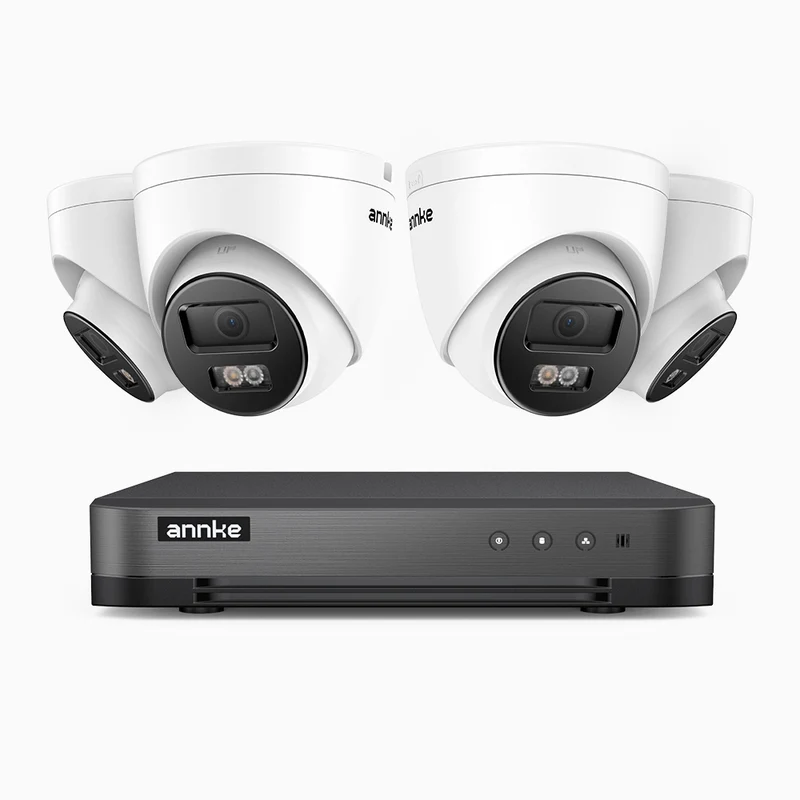 H800 - Kit de surveillance PoE 4K à 8 canaux avec 4 caméras, vision nocturne en couleur et infrarouge, Détection Personne-Véhicule, Microphone intégré, Champ de vision de 96°, RTSP et ONVIF pris en charge
