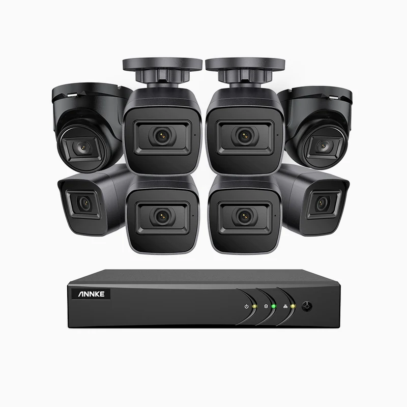 EL200 - Kit de surveillance filaire 1080p à 8 canaux avec 6 caméras bullet et 2 caméra tourelle, DVR intelligent avec détection humaine et véhicule, vision nocturne infrarouge de 66 pieds, signal de sortie 4-en-1, IP67
