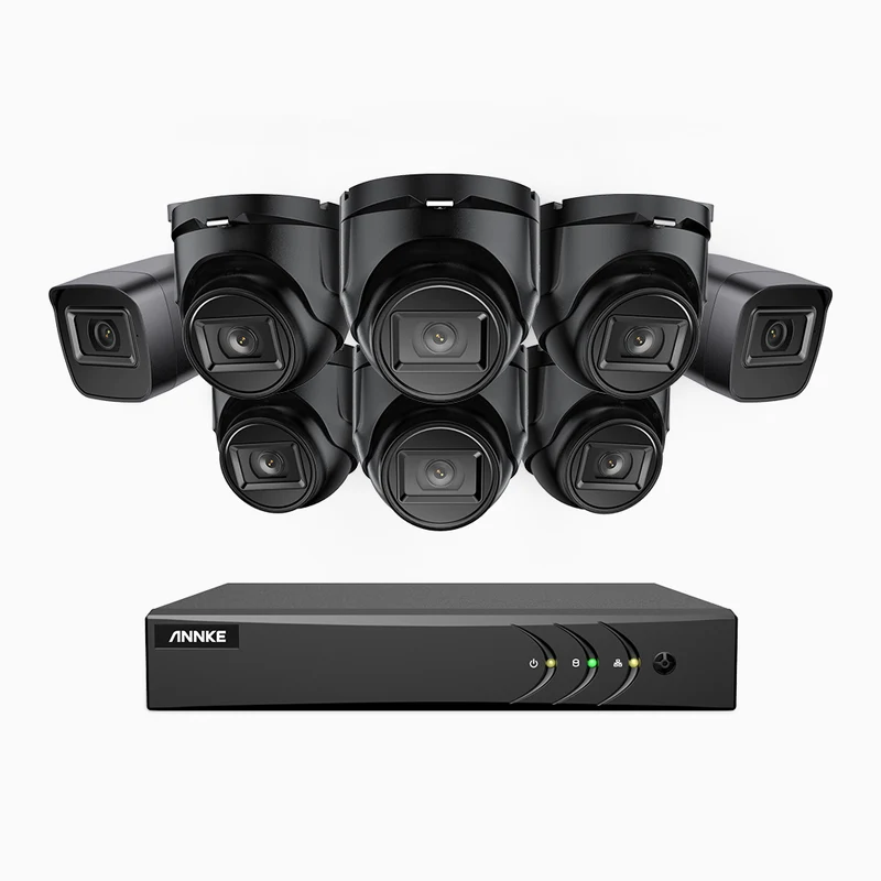 EL200 - Kit de surveillance filaire 1080p à 8 canaux avec 2 caméras bullet et 6 caméra tourelle, DVR intelligent avec détection humaine et véhicule, vision nocturne infrarouge de 66 pieds, signal de sortie 4-en-1, IP67