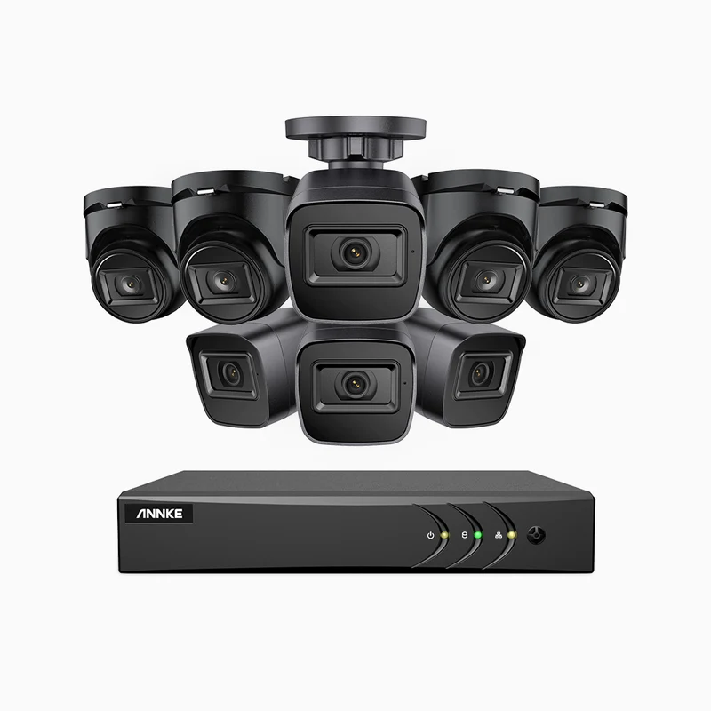 EL200 - Kit de surveillance filaire 1080p à 8 canaux avec 4 caméras bullet et 4 caméra tourelle, DVR intelligent avec détection humaine et véhicule, vision nocturne infrarouge de 66 pieds, signal de sortie 4-en-1, IP67