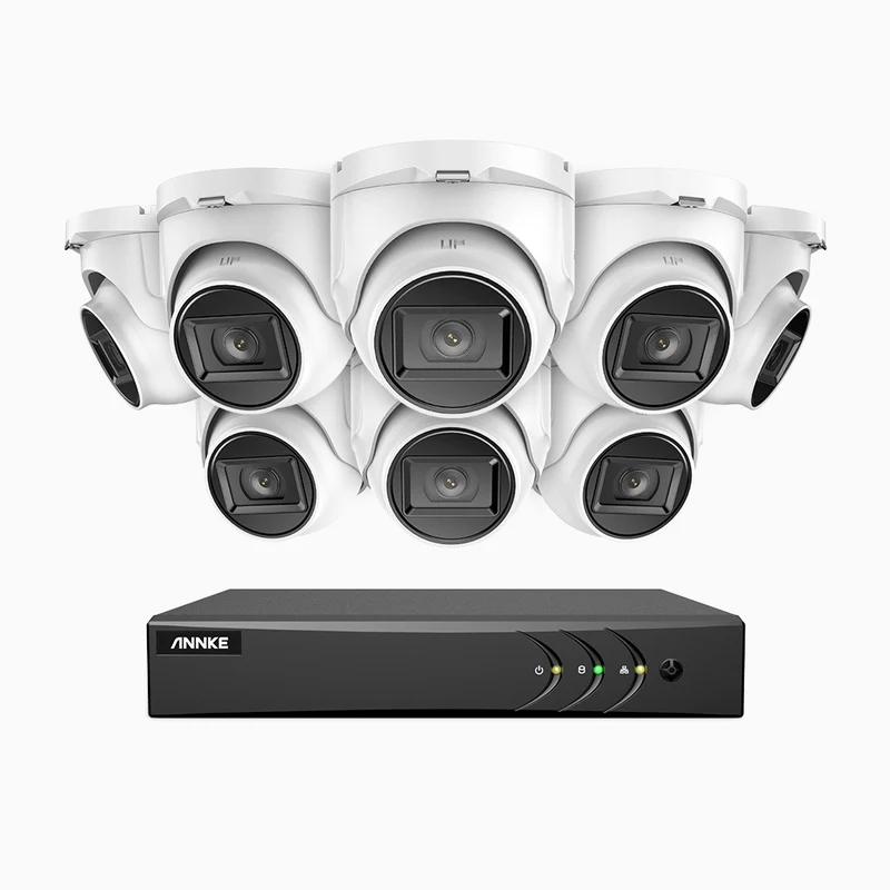 EL200 - Kit de surveillance filaire 1080p à 8 canaux avec 8 caméras, DVR intelligent avec détection humaine et véhicule, vision nocturne infrarouge de 66 pieds, signal de sortie 4-en-1, IP67