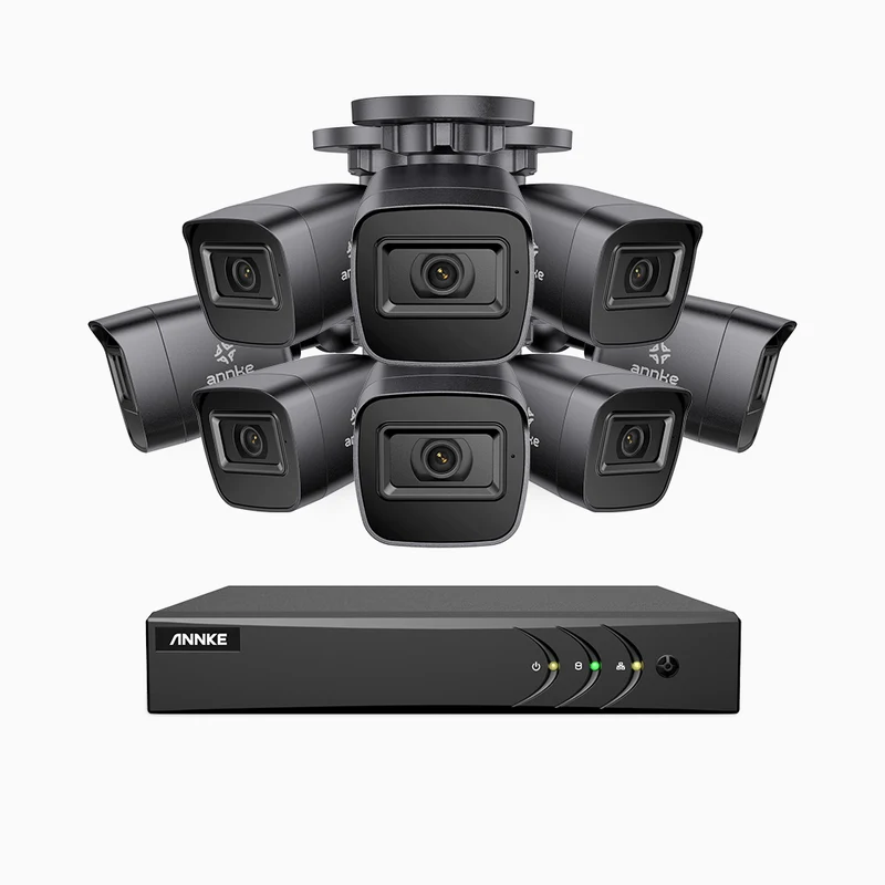 EL200 - Kit de surveillance filaire 1080p à 8 canaux avec 8 caméras, DVR intelligent avec détection humaine et véhicule, vision nocturne infrarouge de 66 pieds, signal de sortie 4-en-1, IP67