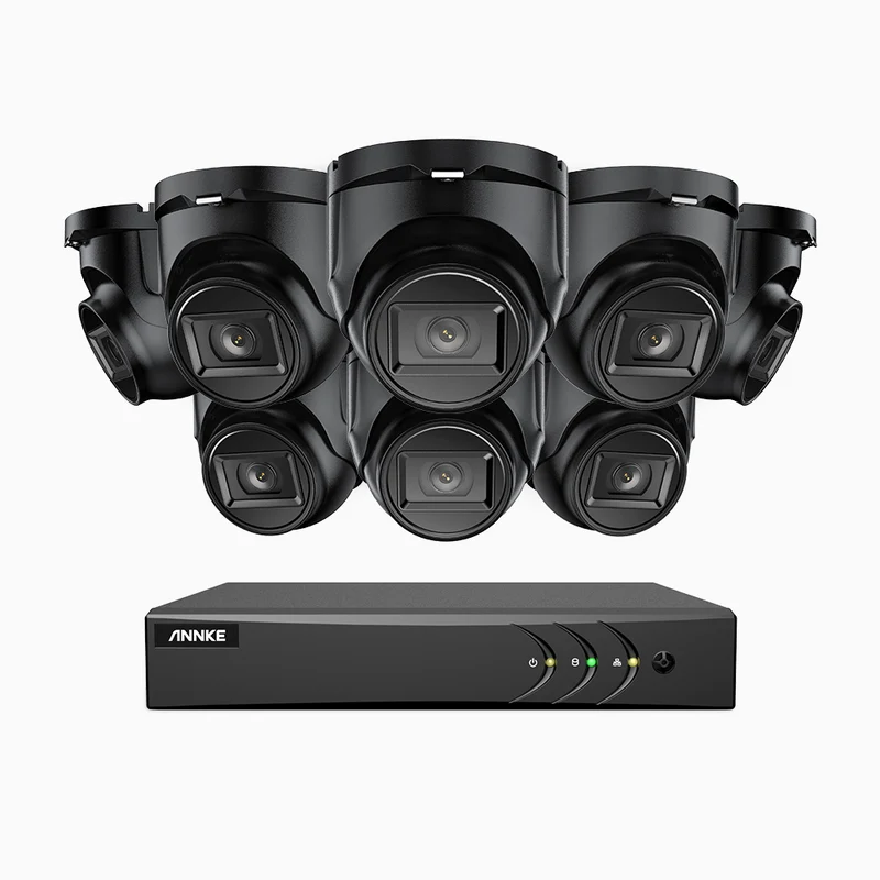 EL200 - Kit de surveillance filaire 1080p à 8 canaux avec 8 caméras, DVR intelligent avec détection humaine et véhicule, vision nocturne infrarouge de 66 pieds, signal de sortie 4-en-1, IP67