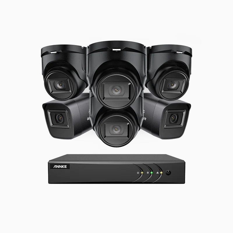 EL200 - Kit de surveillance filaire 1080p à 8 canaux avec 2 caméras bullet et 4 caméra tourelle, DVR intelligent avec détection humaine et véhicule, vision nocturne infrarouge de 66 pieds, signal de sortie 4-en-1, IP67