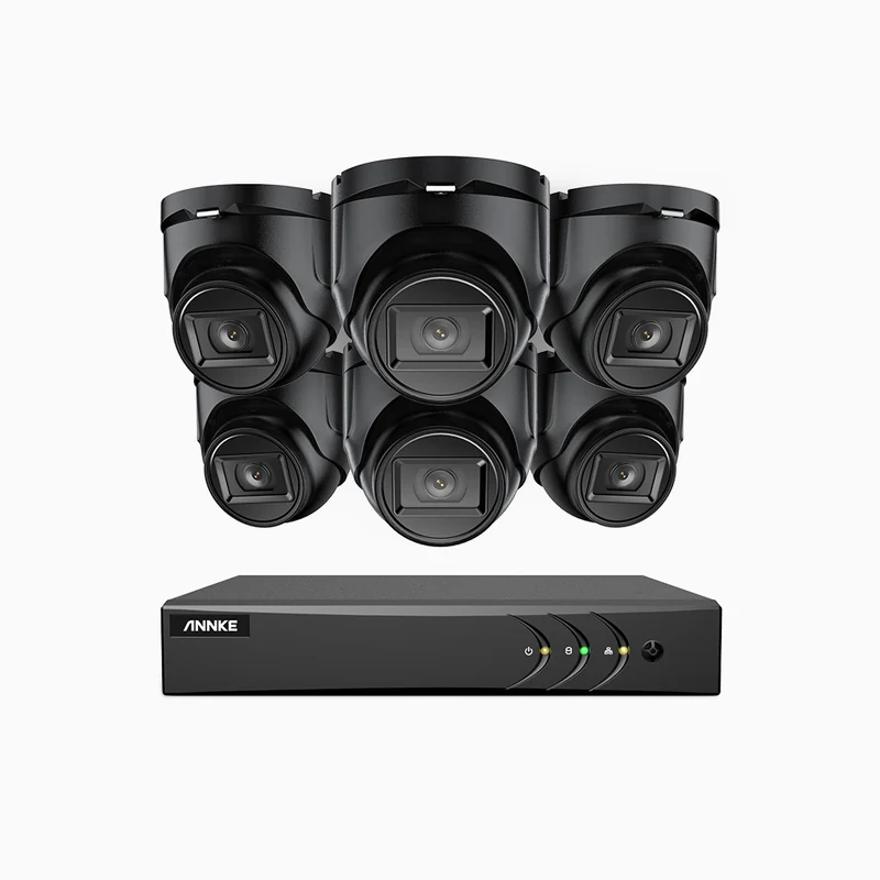 EL200 - Kit de surveillance filaire 1080p à 8 canaux avec 6 caméras, DVR intelligent avec détection humaine et véhicule, vision nocturne infrarouge de 66 pieds, signal de sortie 4-en-1, IP67