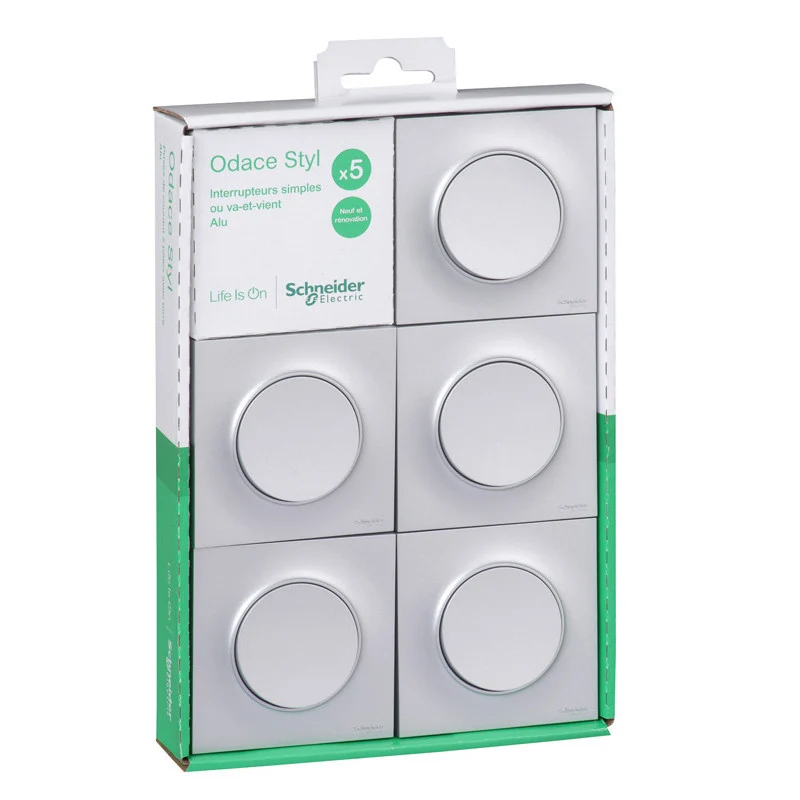 Lot de 5 va et vient (avec plaque) - Odace - Schneider