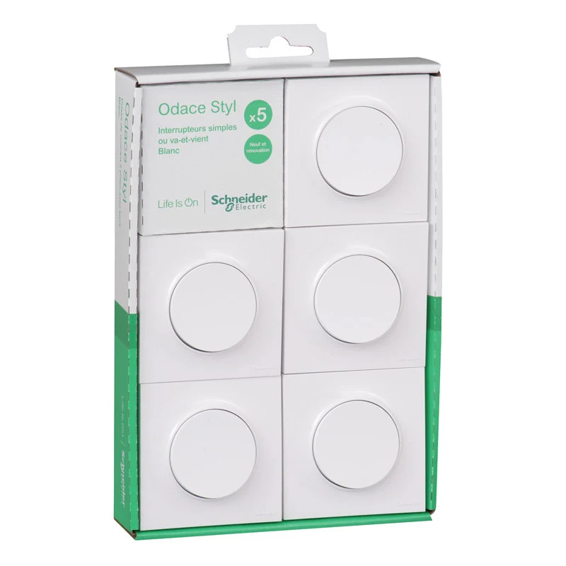 Lot de 5 va et vient (avec plaque) - Odace - Schneider