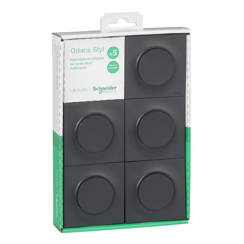 Lot de 5 va et vient (avec plaque) - Odace - Schneider