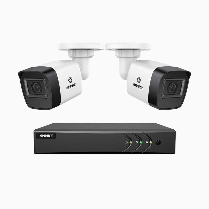 EL200 - Kit de surveillance filaire 1080p à 8 canaux avec 2 caméras, DVR intelligent avec détection humaine et véhicule, vision nocturne infrarouge de 66 pieds, signal de sortie 4-en-1, IP67