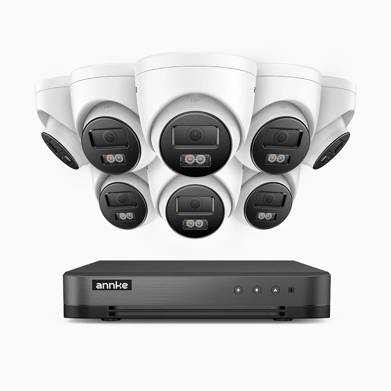H800 - Kit de surveillance PoE 4K à 8 canaux avec 8 caméras, vision nocturne en couleur et infrarouge, Détection Personne-Véhicule, Microphone intégré, Champ de vision de 96°, RTSP et ONVIF pris en charge