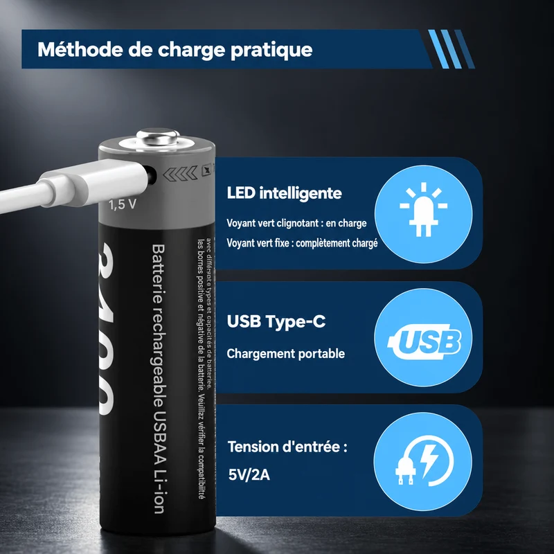 Piles Rechargeables USB-C AA/AAA