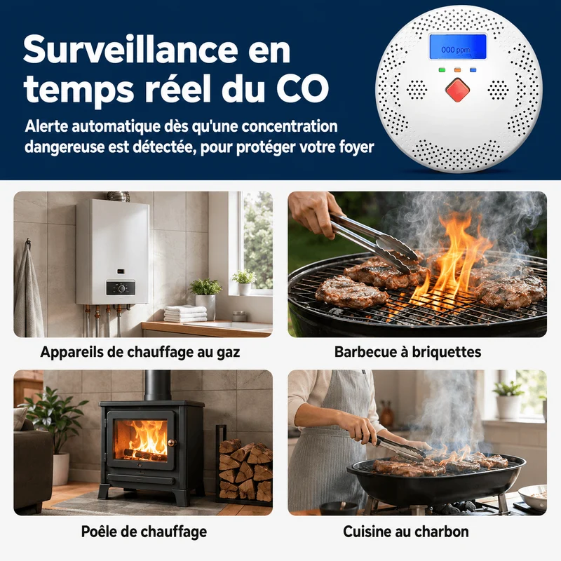 Détecteur de Monoxyde de Carbone WiFi avec Écran LCD