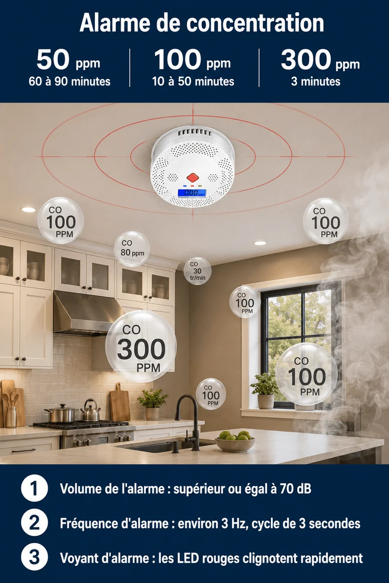 Détecteur de Monoxyde de Carbone WiFi avec Écran LCD