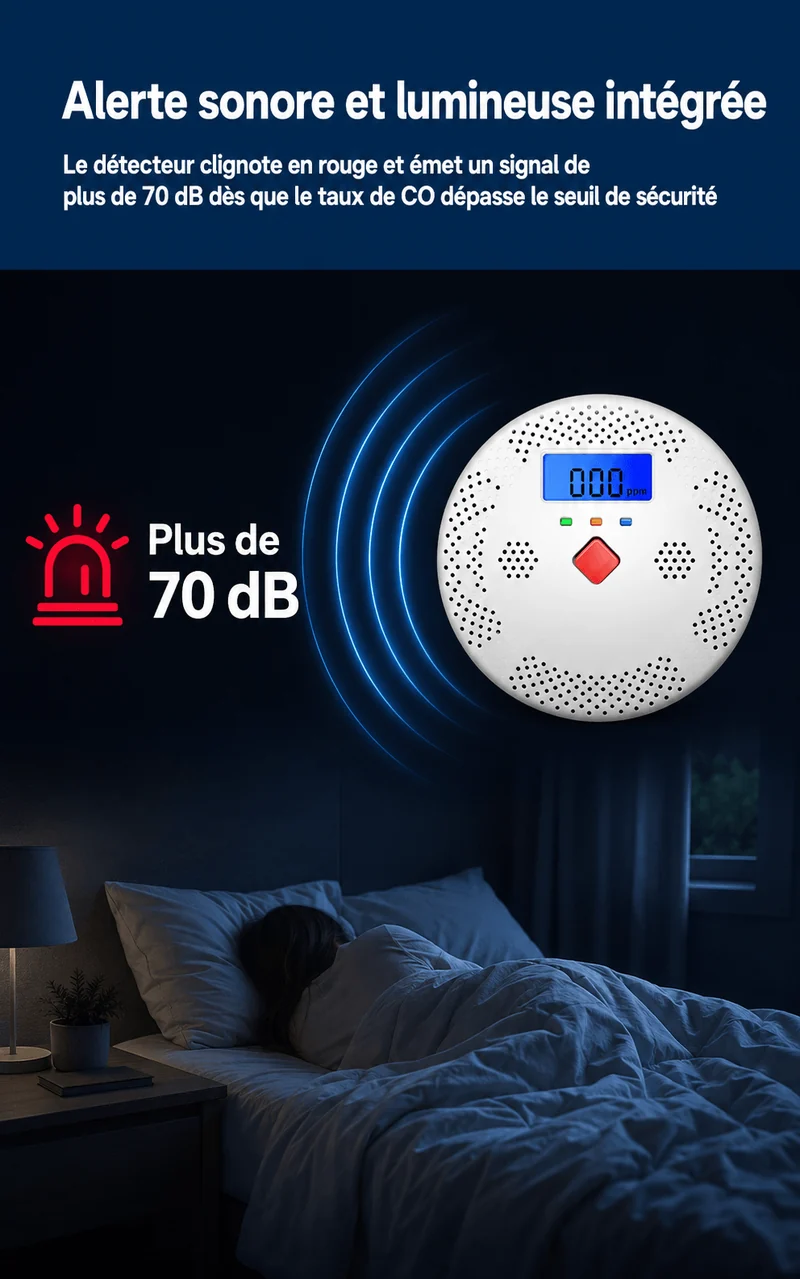 Détecteur de Monoxyde de Carbone WiFi avec Écran LCD