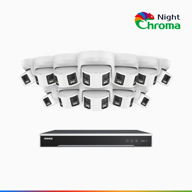 NightChroma TM NDK800 – Kit de surveillance PoE Dual Lens 4K à 16 canaux avec 12 caméras, f/1.0 Super Aperture, Acme Color Night Vision, Active Siren and Strobe, Human & Vehicle Detection, Intelligent Behavior Analysis, Built-in Micphone