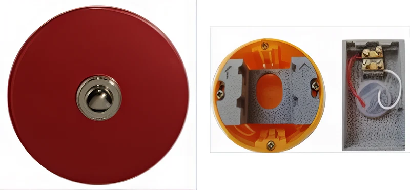 Sonnette filaire rond acier rouge boite d'encastrement