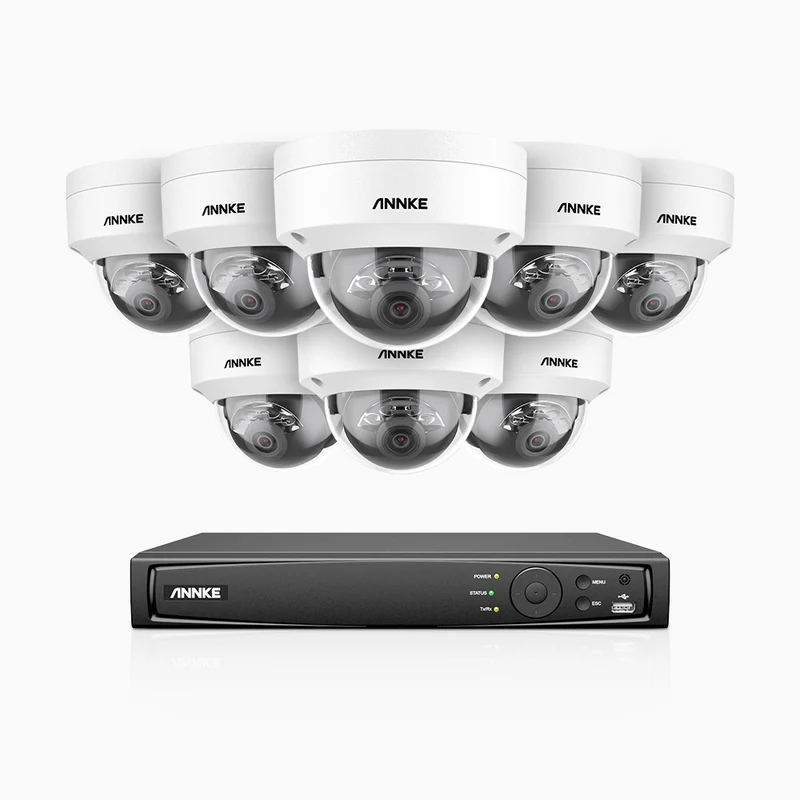 H1200 - Kit de surveillance PoE 4K 12MP à 8 canaux avec 8 caméras, vision nocturne couleur et IR, détection humaine et véhiculaire, H.265+, microphone intégré, stockage local maximal de 512 Go, IP67