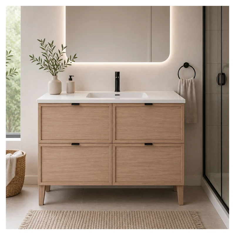 Vanité autoportante Calixa en chêne clair avec lavabo Mir, 36'' x 18-3/4'' x 34''