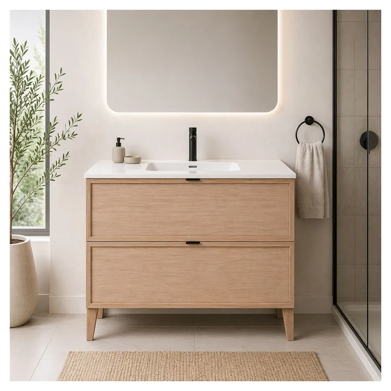 Vanité autoportante Calixa en chêne clair avec lavabo Mir, 30'' x 18-3/4'' x 34''