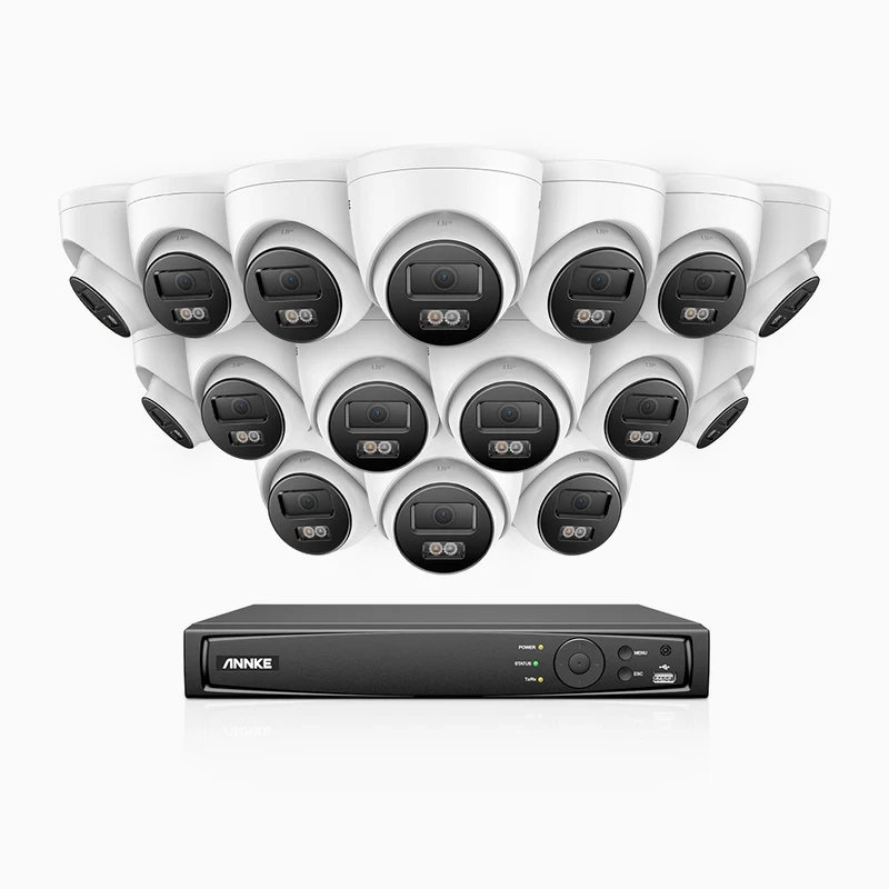 H500P - Kit de surveillance PoE 3K à 16 canaux avec 16 caméras, vision nocturne en couleur et infrarouge, 3072 × 1728 à 20 ips, Détection des personnes et des véhicules, Audio bidirectionnel, IP67