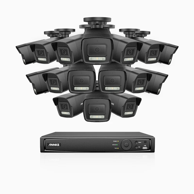 H500P - Kit de surveillance PoE 3K à 16 canaux avec 16 caméras, vision nocturne en couleur et infrarouge, 3072 × 1728 à 20 ips, Détection des personnes et des véhicules, Audio bidirectionnel, IP67