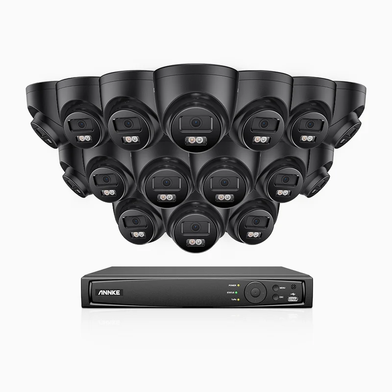 H500P - Kit de surveillance PoE 3K à 16 canaux avec 16 caméras, vision nocturne en couleur et infrarouge, 3072 × 1728 à 20 ips, Détection des personnes et des véhicules, Audio bidirectionnel, IP67