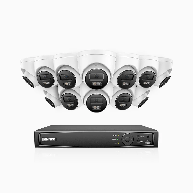 H500P - Kit de surveillance PoE 3K à 16 canaux avec 12 caméras, vision nocturne en couleur et infrarouge, 3072 × 1728 à 20 ips, Détection des personnes et des véhicules, Audio bidirectionnel, IP67