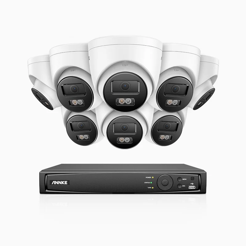 H500P - Kit de surveillance PoE 3K à 16 canaux avec 8 caméras, vision nocturne en couleur et infrarouge, 3072 × 1728 à 20 ips, Détection des personnes et des véhicules, Audio bidirectionnel, IP67