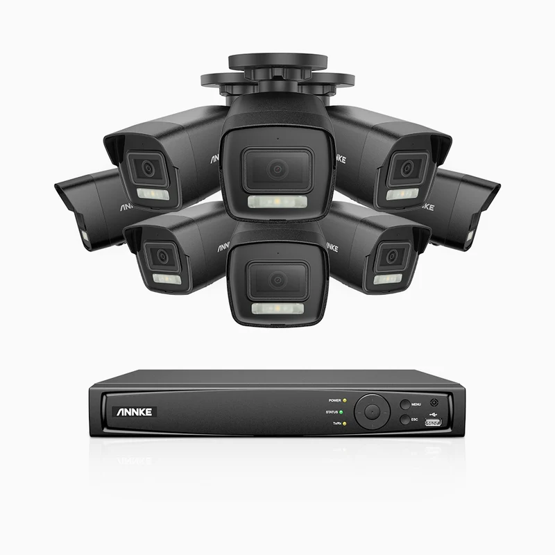 H500P - Kit de surveillance PoE 3K à 16 canaux avec 8 caméras, vision nocturne en couleur et infrarouge, 3072 × 1728 à 20 ips, Détection des personnes et des véhicules, Audio bidirectionnel, IP67