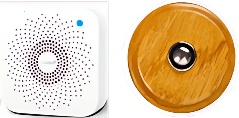 Sonnette Ardennes sans fil bois chêne rond bouton chrome avec carillon